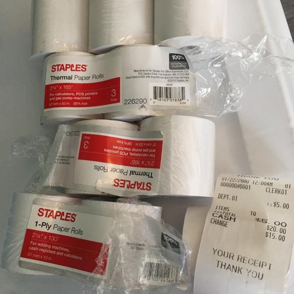 Lot of 7 Full Rolls, 1 Partial Thermal Register Tape, 2 adding machine - Picture 1 of 3